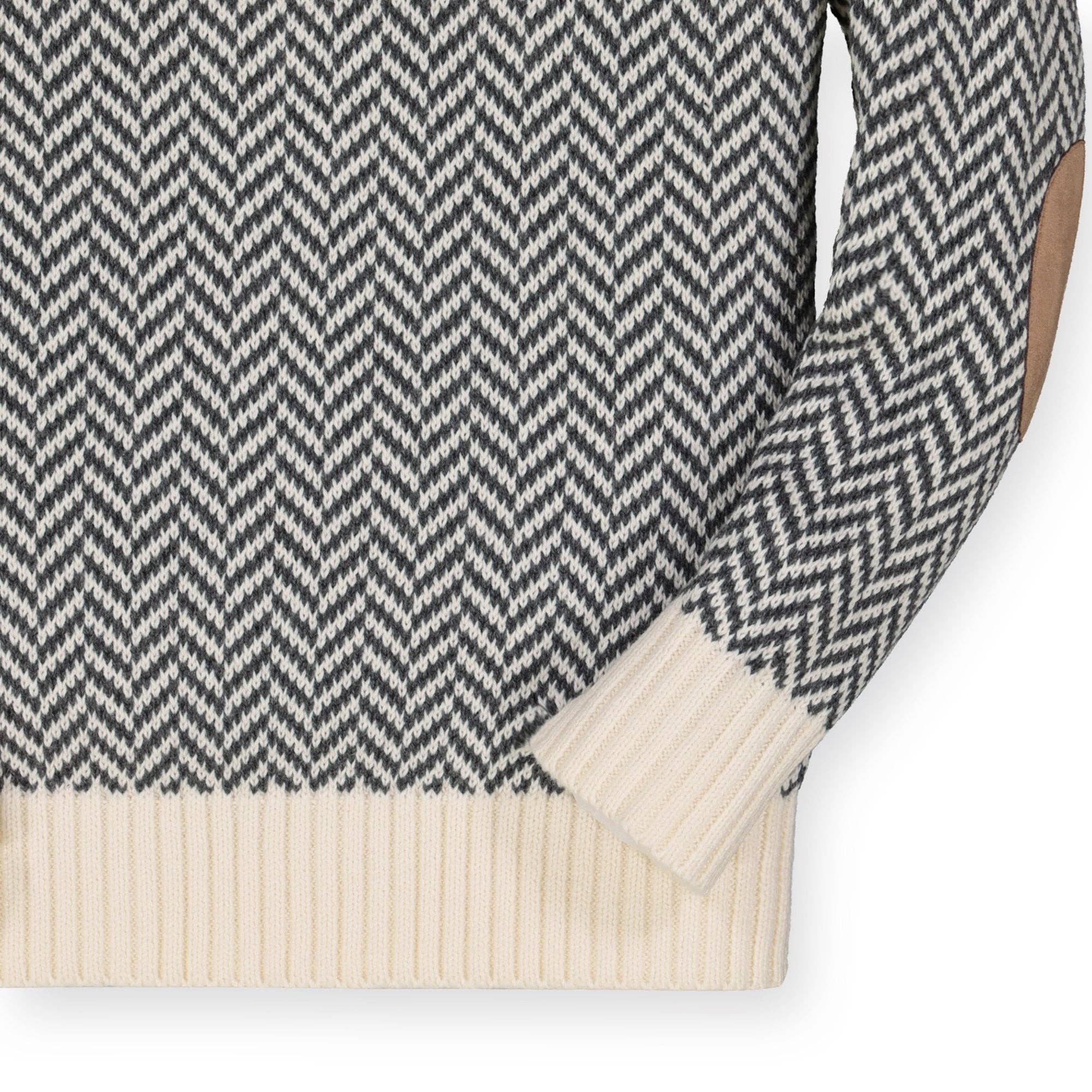 Charcoal and Ivory Herringbone Crewneck Pullover Organic Sweater with Elbow Patches - Baby for wholesale on Faire5
