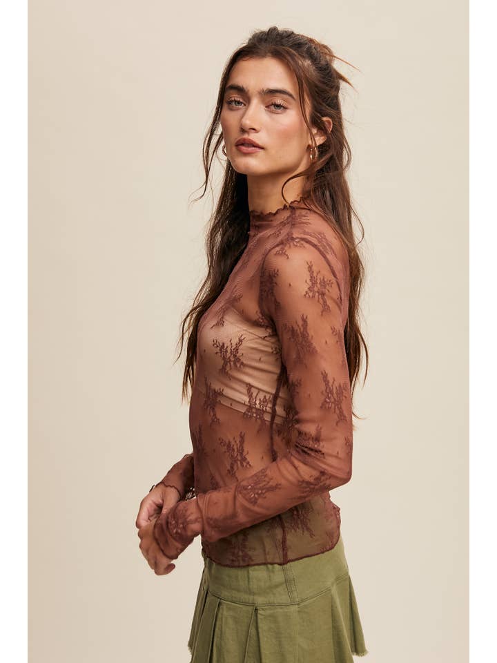 Listicle - Wholesale Blouse - Women's - Sheer Lace Long-Sleeve Top83