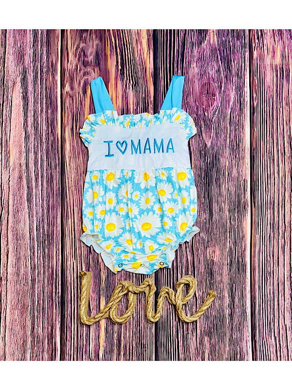 Embroidered "I LOVE MAMA" daisies baby romper DLH2413 for wholesale by luluclothes