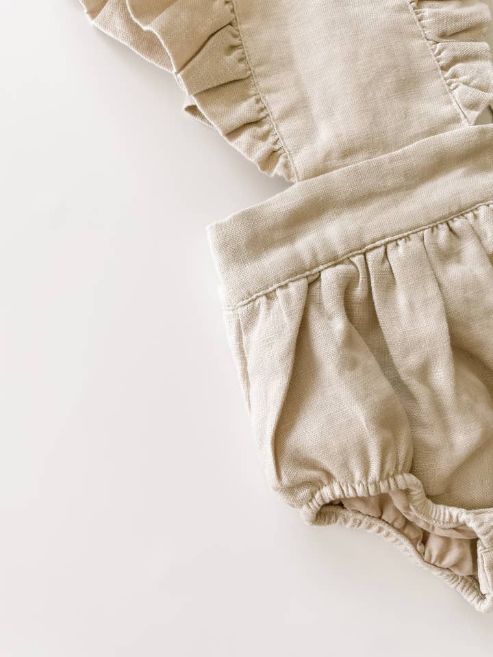 Oat Children - Wholesale Bodysuit (Non-Footed) - Baby - Linen Flutter Sleeve Bloomer Romper - Petal