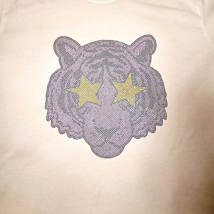 Scratch Decor - Wholesale Patch - Purple Spangle Rhinestone Tiger Mascot Iron on HotFix1