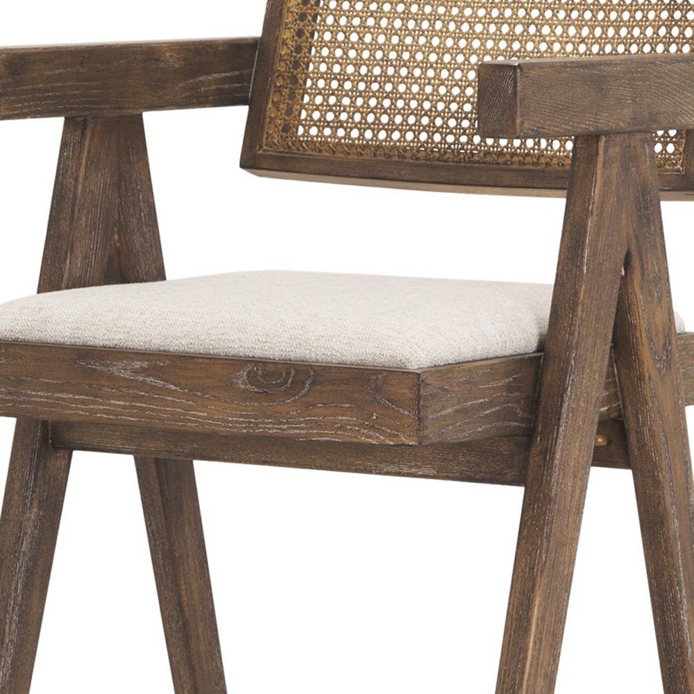 HomeRoots - Vente Chaises - Chaise de bar hauteur bar à dossier bas en tissu blanc cassé et marron de 30" et bois massif3