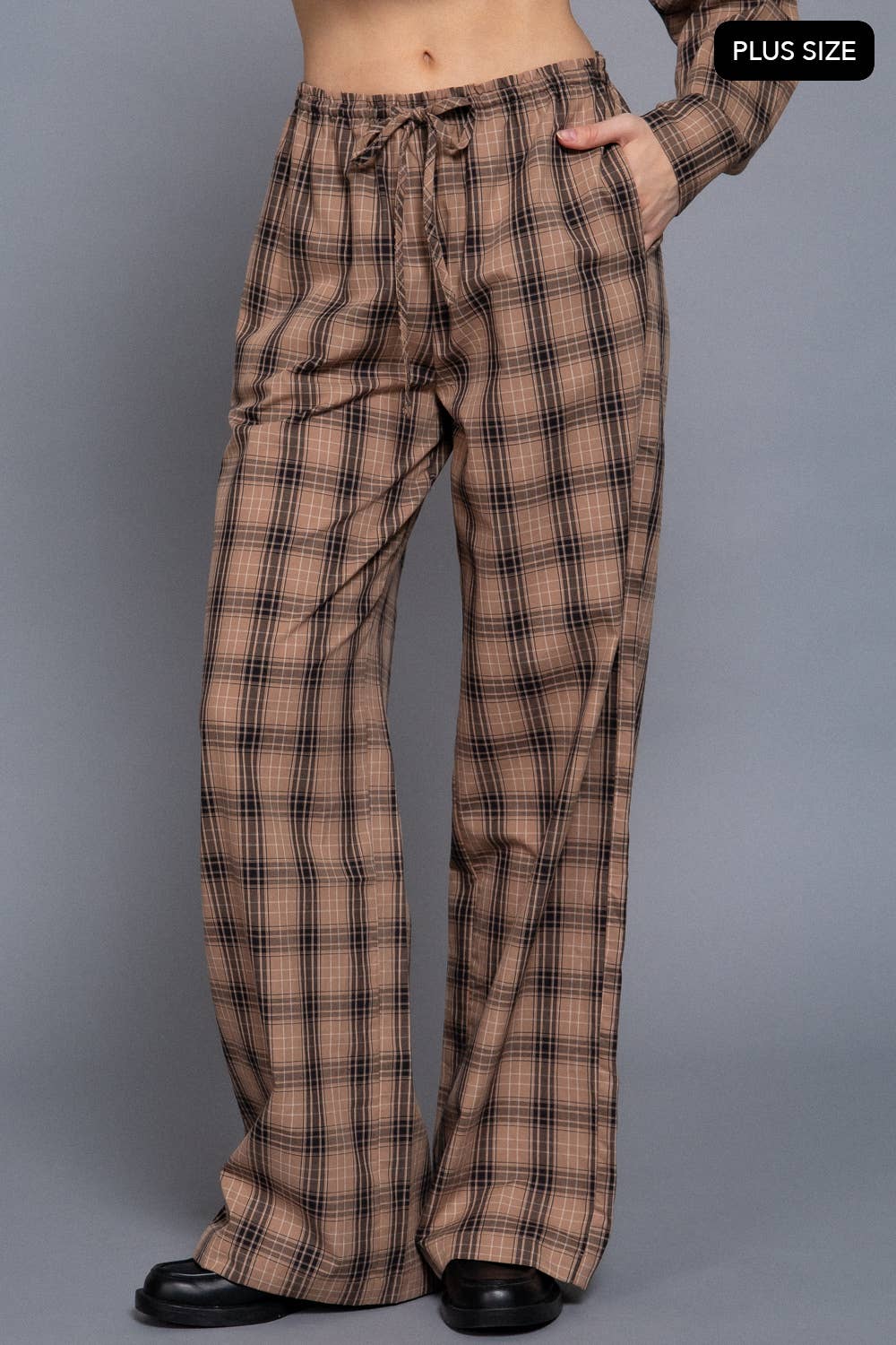 Active Basic | Active USA - Wholesale Pants - Women's - [PLUS SIZE] Wide Leg Plaid Woven Pants5