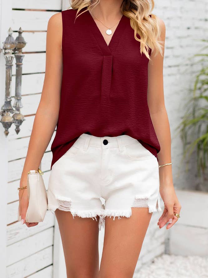 Sleeveless V Neck Smocked Tank Top HLL080 for wholesale by UNISHE