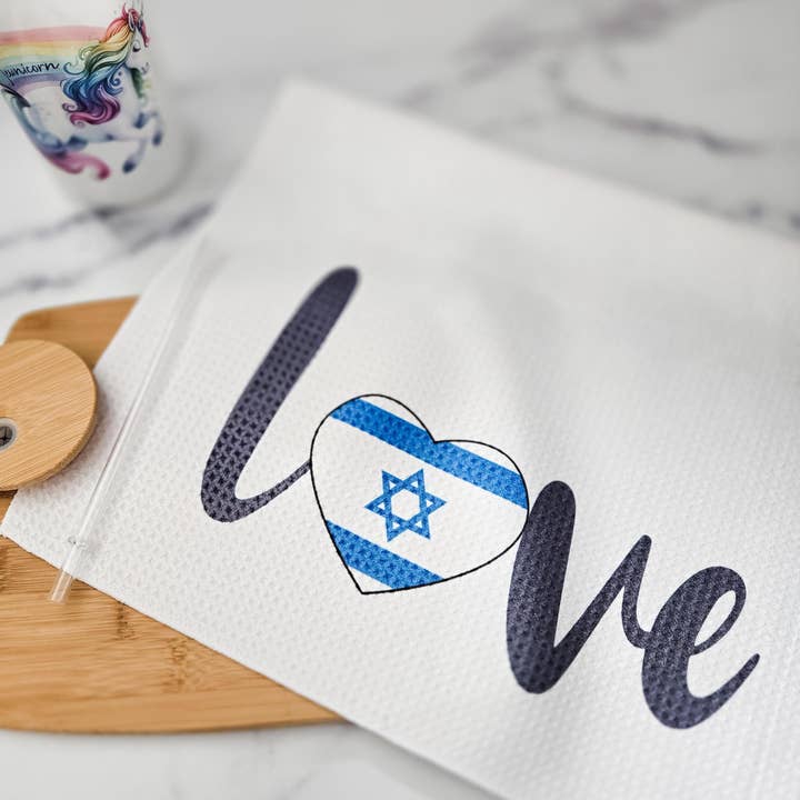 Love Israel Minimalist Waffle Dish Towel for wholesale by Salt Sparkle Shalom