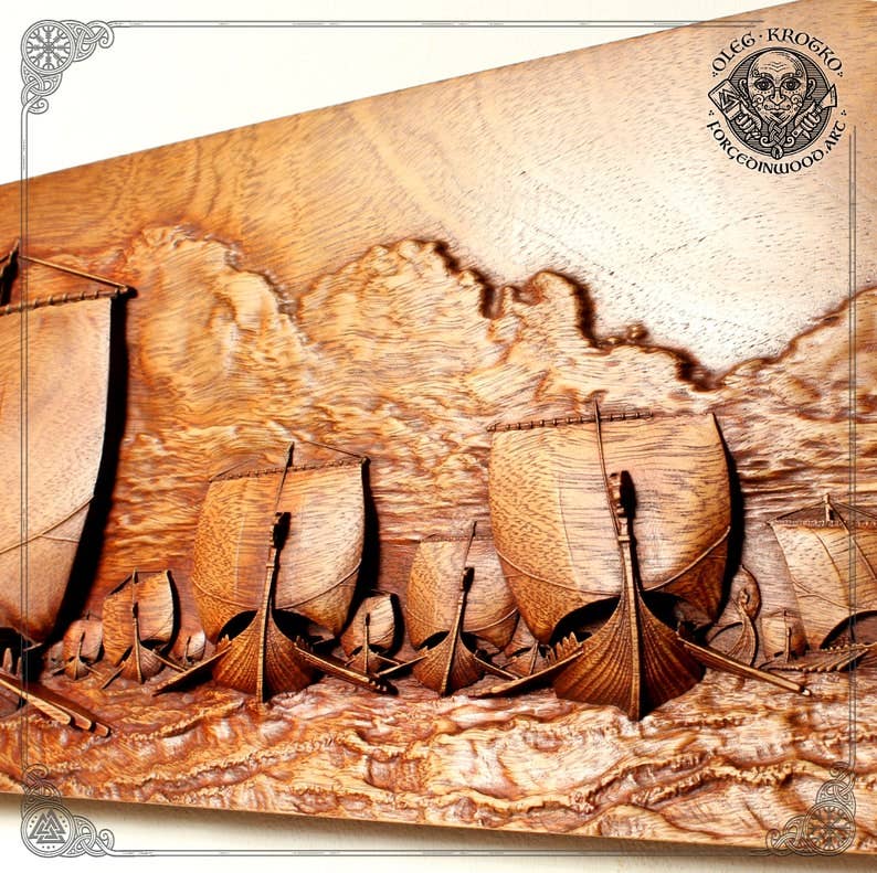 Forged In Wood - Vente Décoration murale - DRAKKARS : Magnifique sculpture en bois représentant l'art viking8