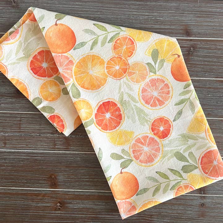 Jennifer Vaudo Art - Wholesale Tea towel - Citrus Tea Towel, Kitchen Decor, Hand Towel, Tropical Orange1