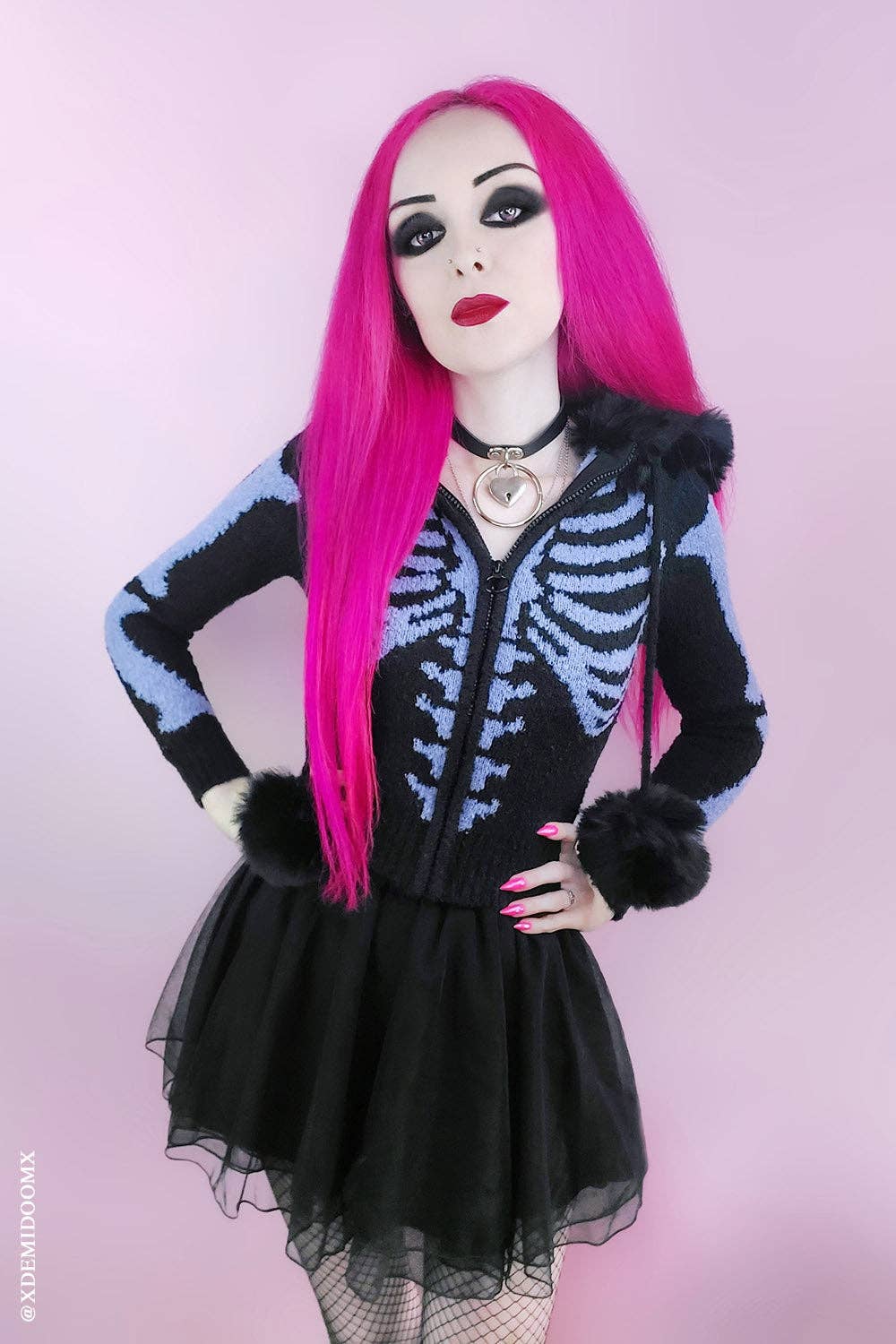 vampirefreaks - Vendita all'ingrosso Maglione tricot - Donna - Maglione Ribcage Skeleton viola1