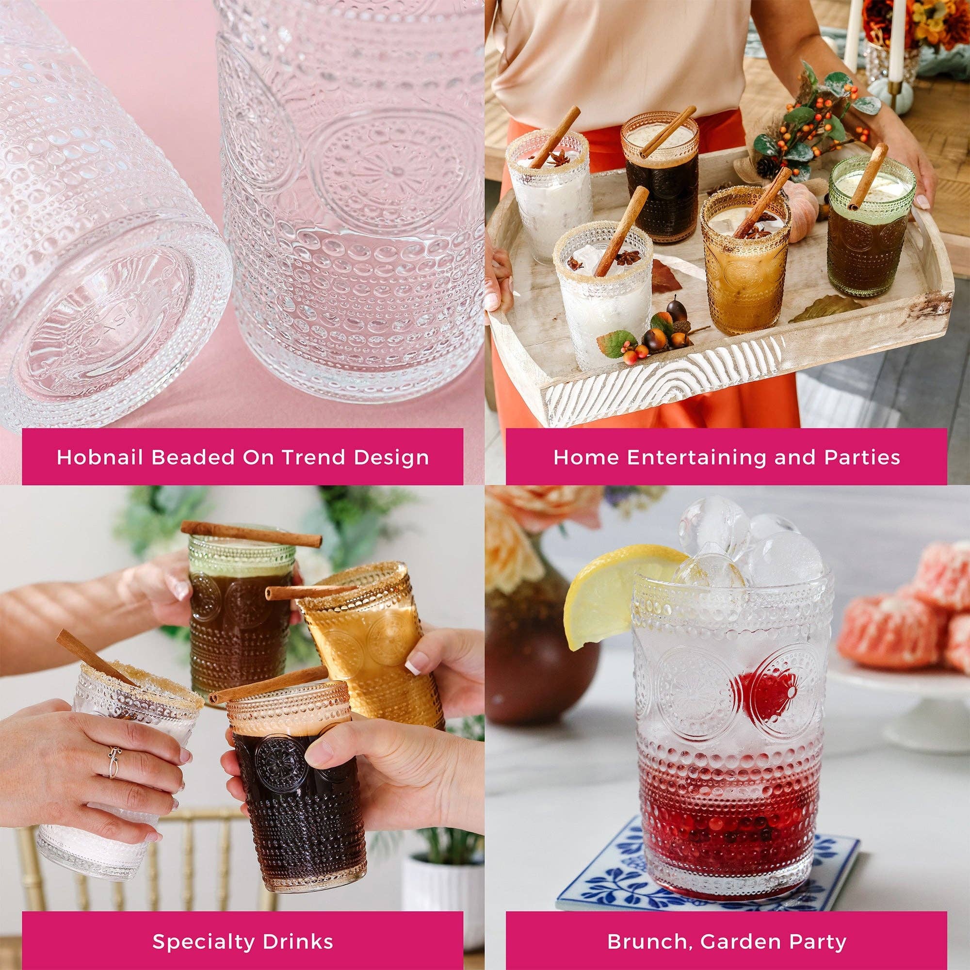 Kate Aspen - Wholesale Cocktail/Liquor Glass - 13 oz. Hobnail Beaded Floral Clear Drinking Glasses (Set of 6)4