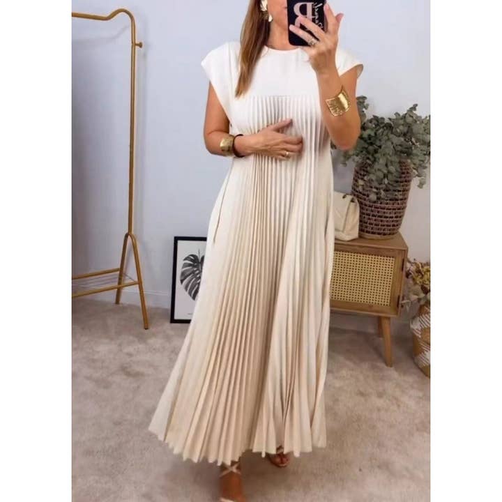 Lily Clothing - Wholesale Dress - Women's - Elegant fashion round neck sleeveless pleated long dress