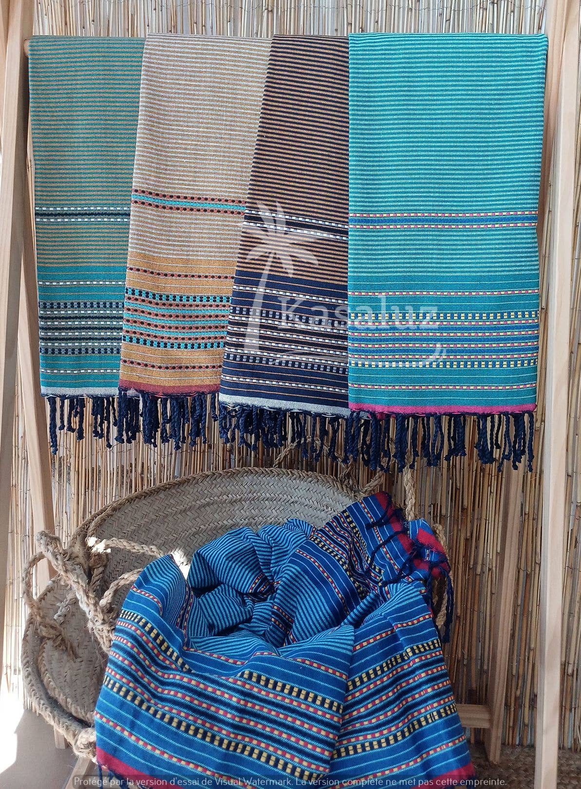 KASALUZ - Vente Serviette de plage - Fouta Playa Gypsy Bleu marine 100% coton3