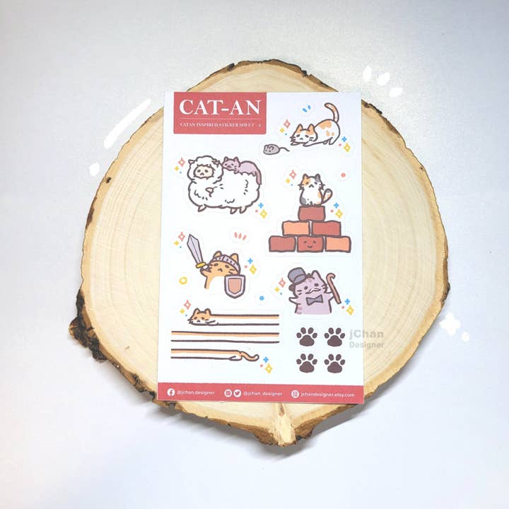 Cute Cat Cat-an Glossy Matte Sticker Sheet Style 2, Settlers of Catan Inspired Board Game Kawaii Kittens Drawing, Free Shipping CA for wholesale by jChan Designer
