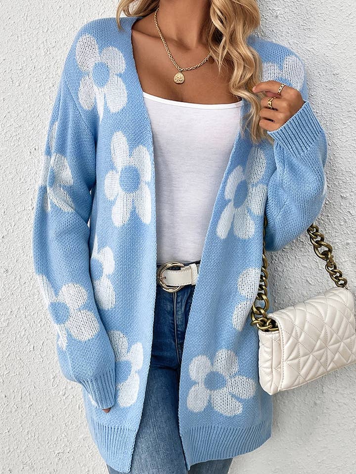 NINEXIS - Wholesale Cardigan - Women's - CWOCAL0755_MID-LENGTH CONTRASTING FLORAL KNITTED CARDIGAN1