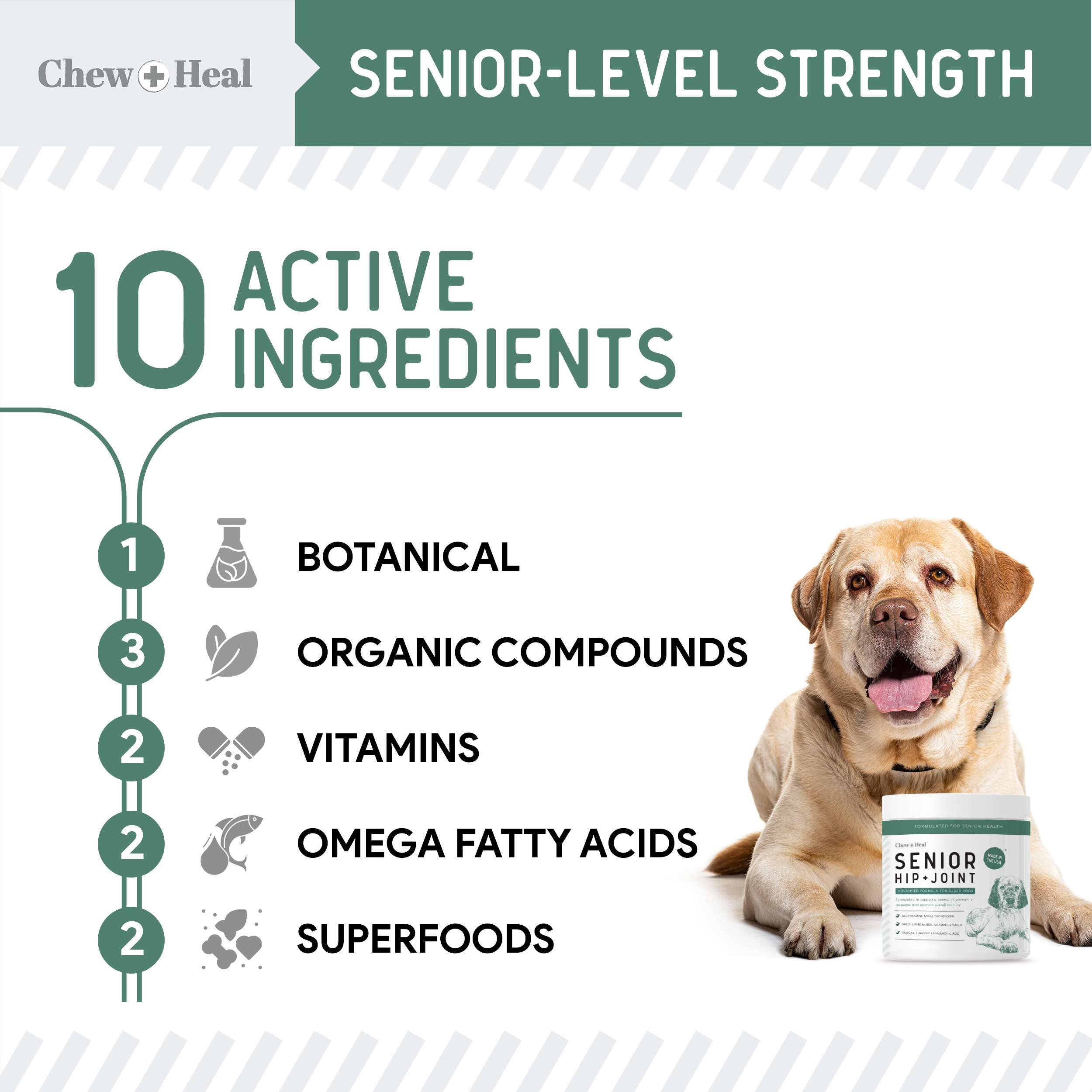 Chew + Heal - Wholesale Pet Supplement - Dog - Senior Advanced Hip and Joint Soft Chews - Upgraded Formula1