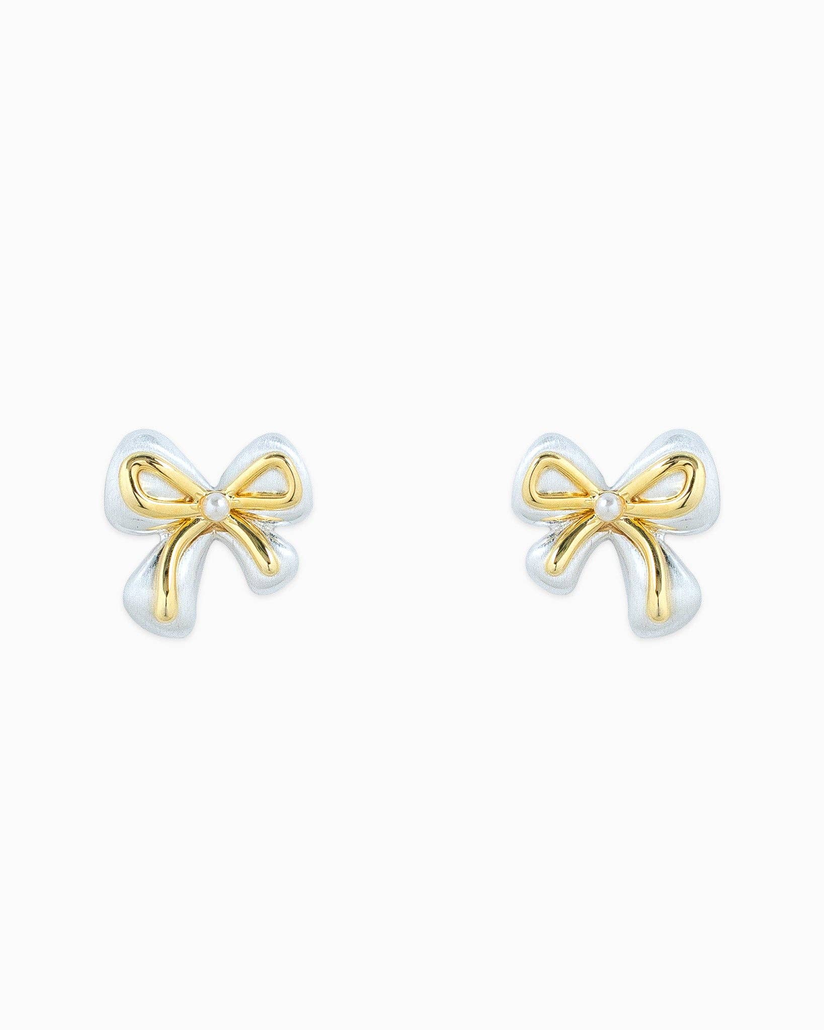 Sessori - Wholesale Stud/Post Earrings - Unique Two Tone Bow Stud Earrings