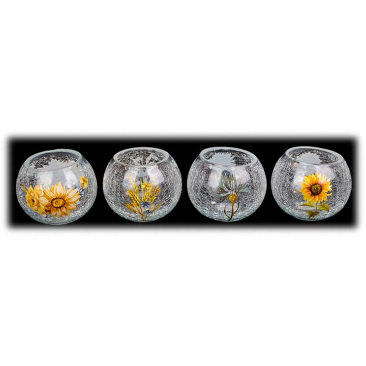 Will's Company - Wholesale Candle Holder - Crackle Glass Harvest Votive Candle Holder - 4 styles, 4" H