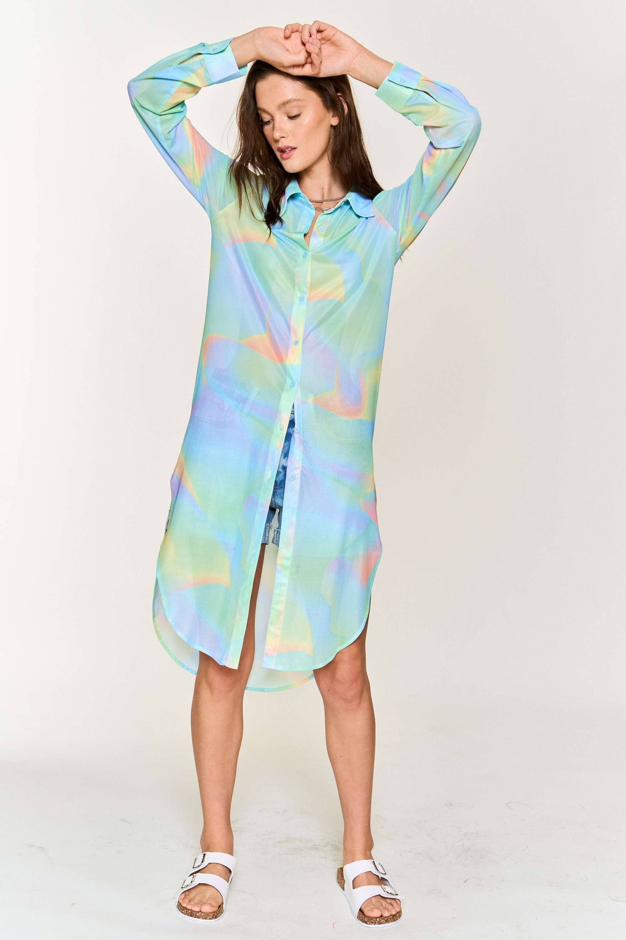 Hers & Mine - Wholesale Button Down Shirt - Women's - MESH TIE DYE BUTTON DOWN TUNIC SHIRT7