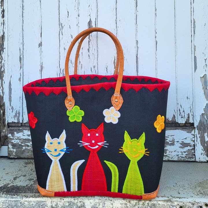 Nature et Fibre - Wholesale Basket - Embroidered tote basket "Colorful Cats" – Natural fiber3
