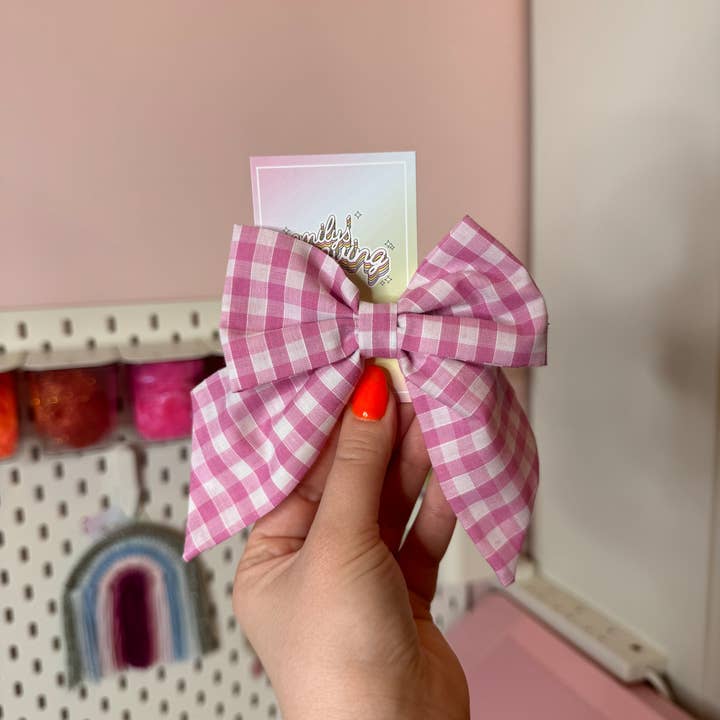 Emily's Weaving - Wholesale Hair Bow - Kids - Small Pink Gingham Bow