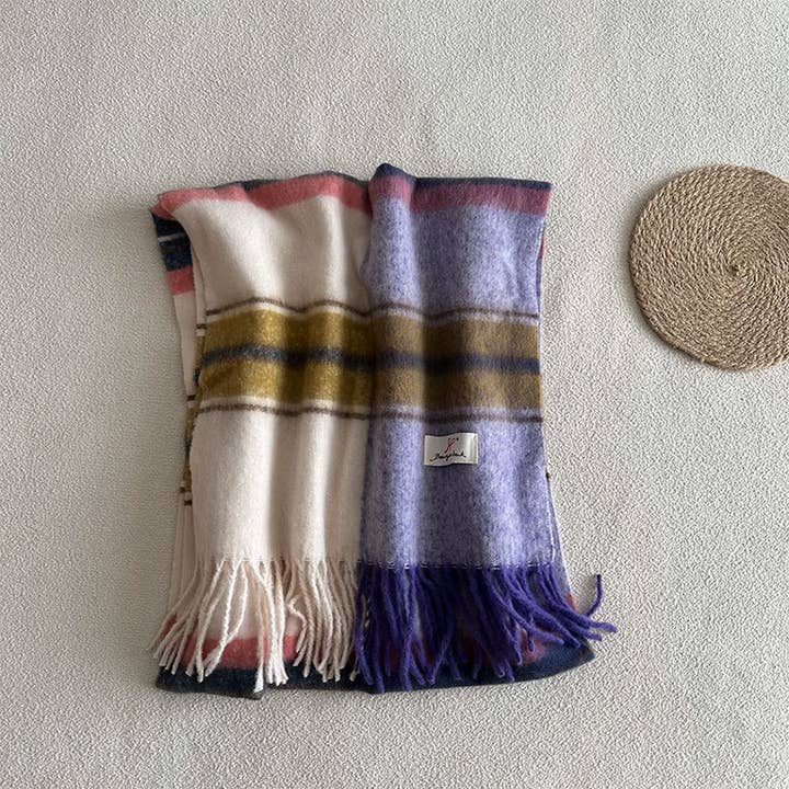 ACCITY - Wholesale Scarf - Women's - Blue Plaid Faux Cashmere Scarf – Winter Warm_CWASC23377