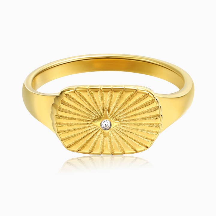 Signet rectangulaire CZ Sunburst pour la vente par Studdedheartz