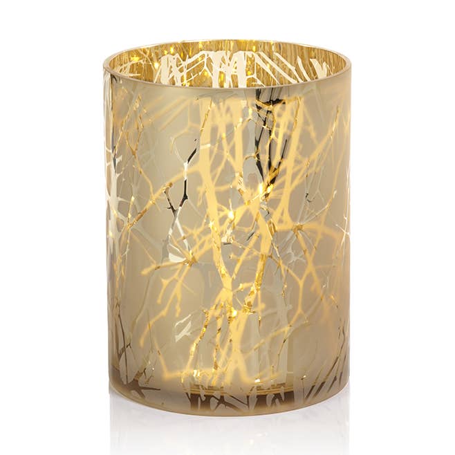 Vidrio LED Hurricane con diseño de rama chapado en oro para venta al por mayor de Zodax