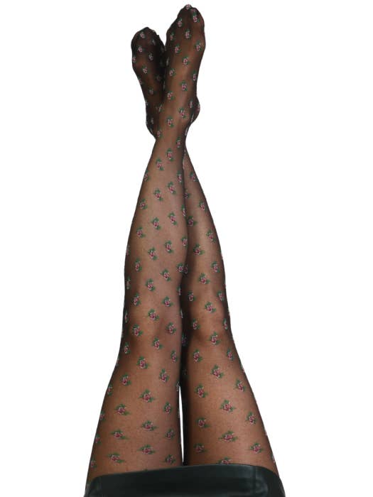 VERONICA black floral tights for wholesale by Sokisahtel I BestSockDrawer