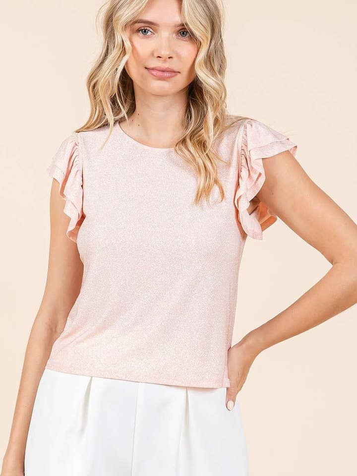 GEBREIDE BLOUSE MET KORTE MOUWEN EN GLITTERPRINT voor wholesale door mittoshop