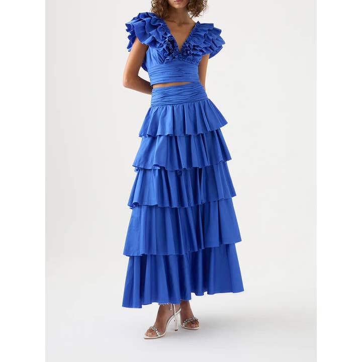 SET151 V-Neck Lace Top & Tiered Dress Set - Summer Chic for wholesale by Productseeker