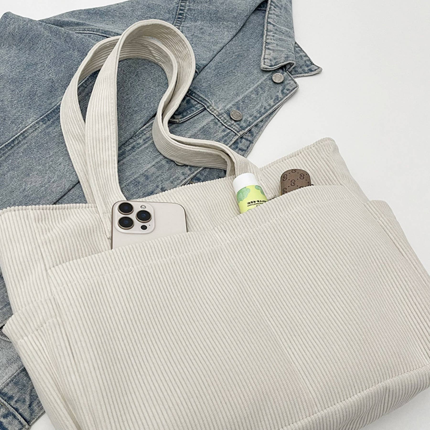 wandf - Wholesale Shoulder Bag - Women's - Casual Solid Color Corduroy Zippered Shoulder Bag Tote6