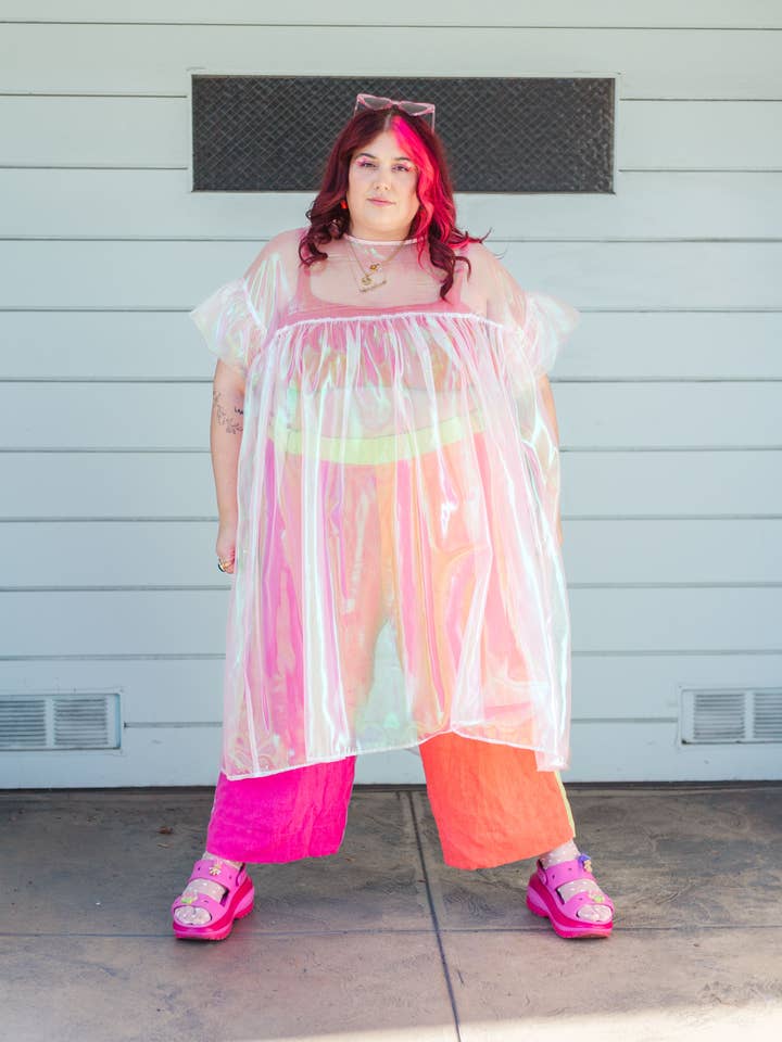 Size Inclusive Plus Size Ruffle Maxi Dress Sheer Pink for wholesale by Nettle Studios