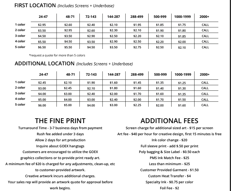 GOEX Apparel - Wholesale Screen Printed T-Shirt - Unisex - Custom Screen Print (Print Cost Only)1