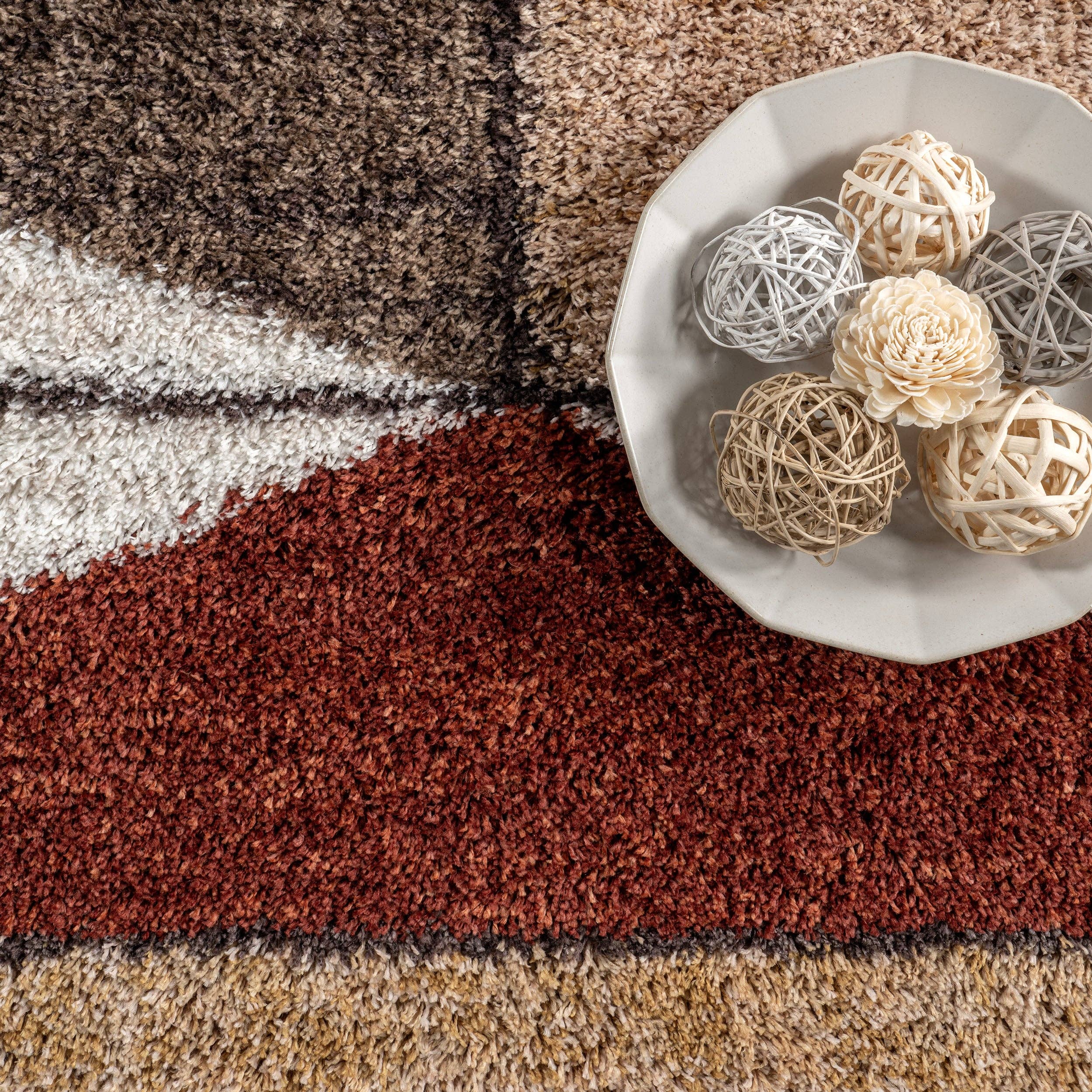 Rust Kali Shaggy Diamond Tassel Area Rug for wholesale on Faire28