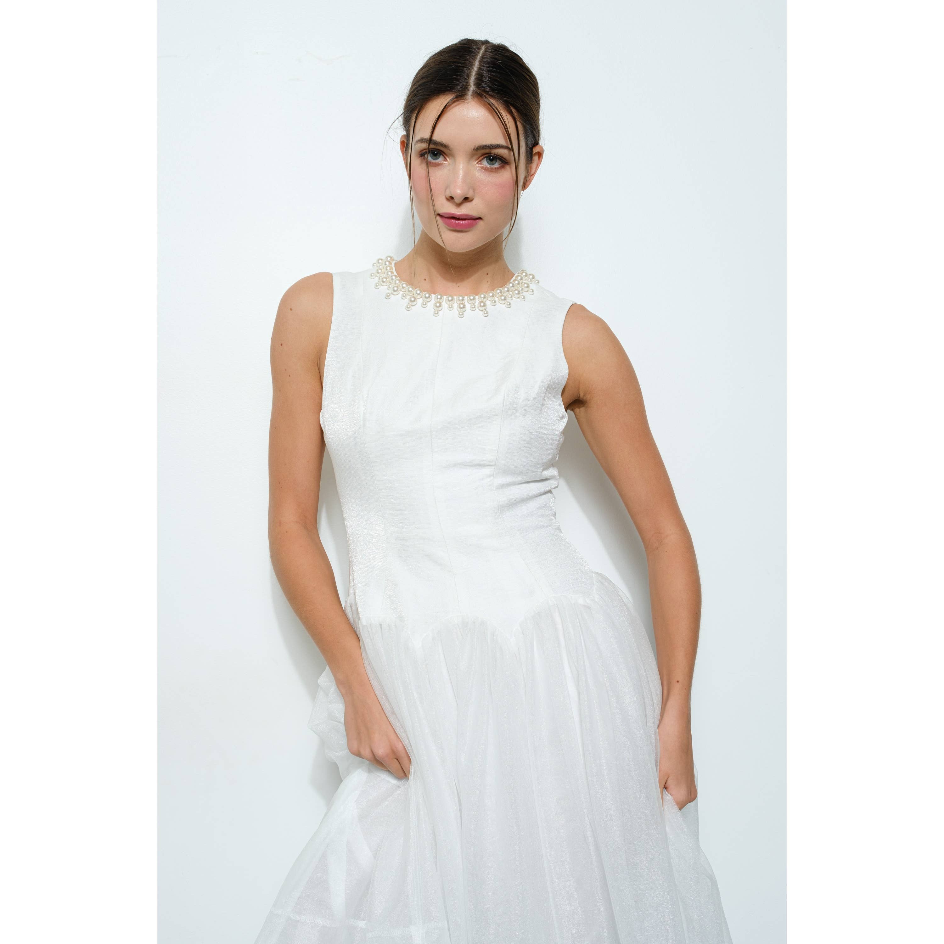 INA - Wholesale Dress - Women's - Pearl Embellished Sheer Tulle Midi Dress12