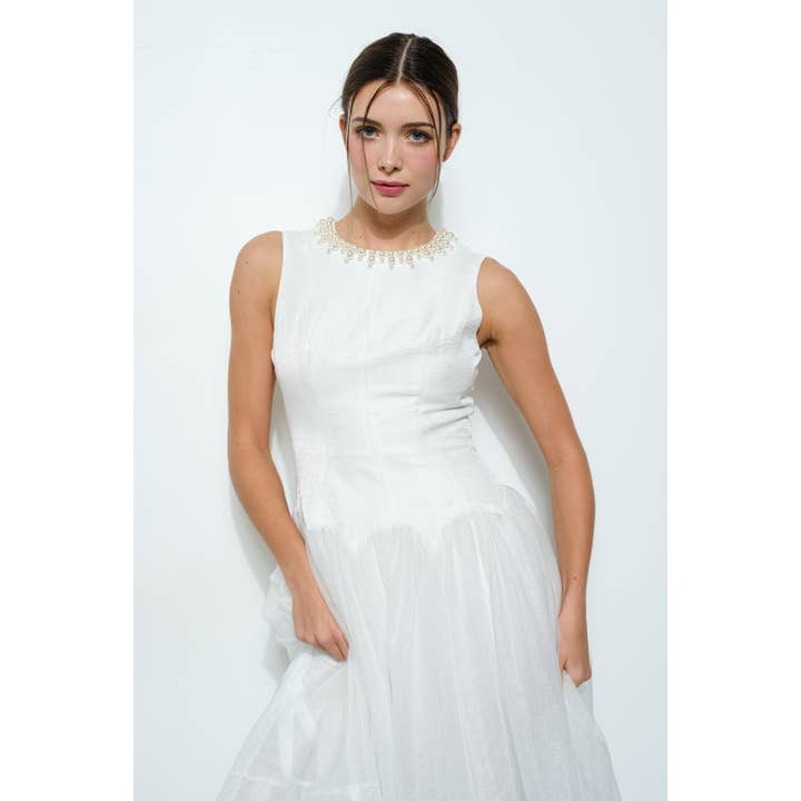 INA - Wholesale Dress - Women's - Pearl Embellished Sheer Tulle Midi Dress12