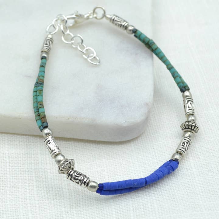 Didi Bahini Fair Trade - Wholesale Beaded bracelet - Turquoise & Lapis Tibetan Bracelet