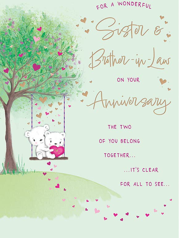 Anniversary Card, Sister & Brother In Law, Swing Bears for wholesale by Piccadilly Greetings