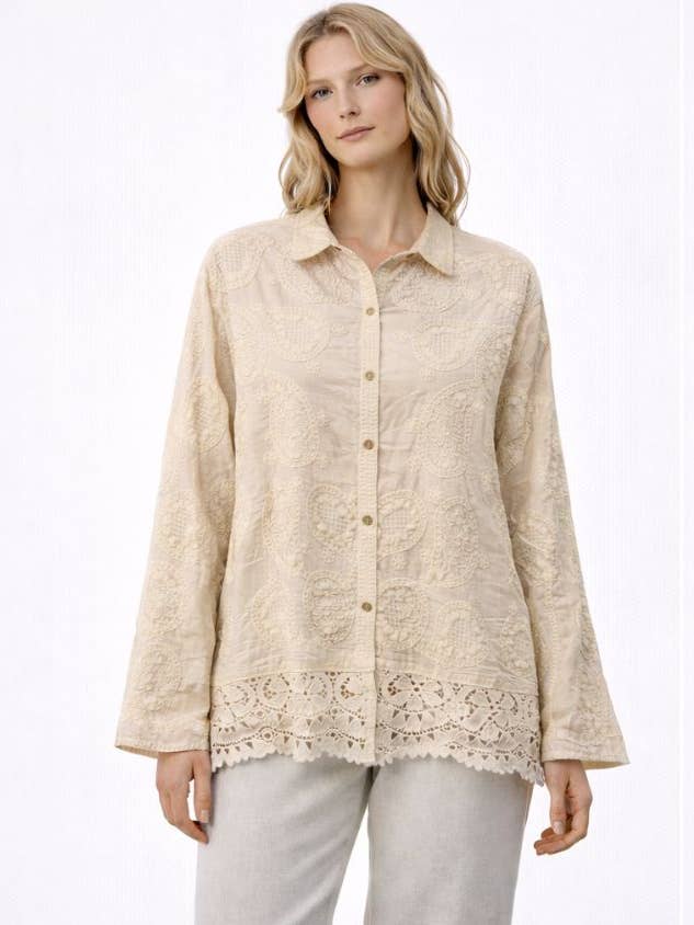 Embroidered cotton shirt – Bohemian style 68025 for wholesale by cfashion