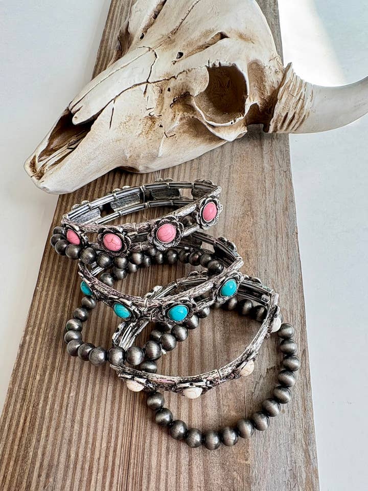 2 Layer Western Navajo & Stone Stretch Bracelet for wholesale by Boho Ranch Shop