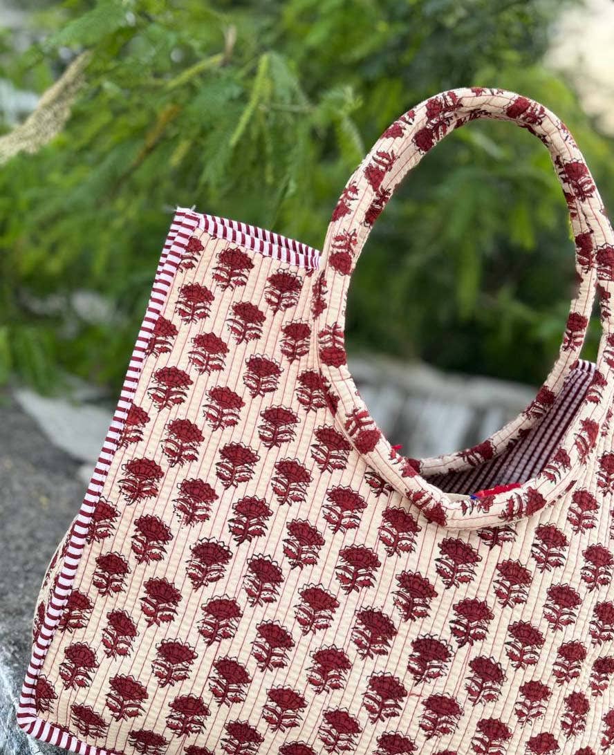 bhavnas boutique - Wholesale Tote Bag - Women's - SoftStitch Cotton Quilted Purse Block Printed Shopping Bags1