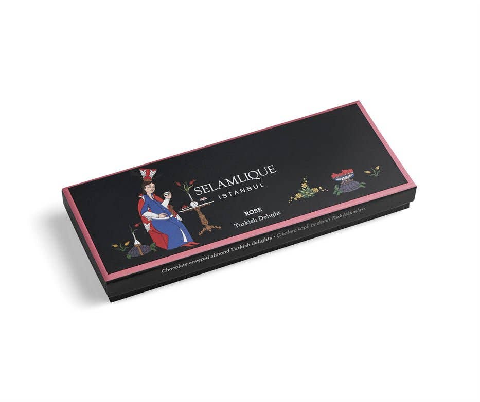 Aladdin - Wholesale Nougat - Selamlique Rose Turkish Delight - Chocolate Covered Almond Rose Delight Sprinkled with Gold Dust4