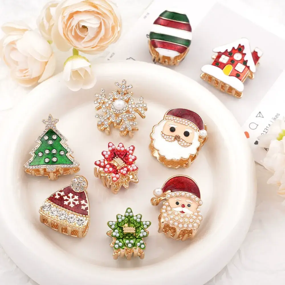 Otterware - Wholesale Hair Clip - Women's - Dainty Rhinestone Christmas Mini Hair Clips - Festive Fun15