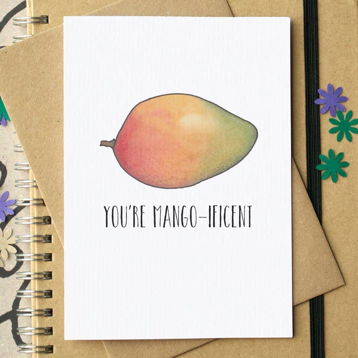 Carte de Saint-Valentin amusante « You're Mango-Ificent » pour la vente par Becka Griffin Illustration