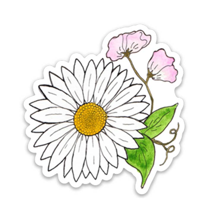 Jodi Lynn's Emporium of Doodles - Wholesale Sticker - Daisy and sweet pea April birth flower Vinyl Sticker