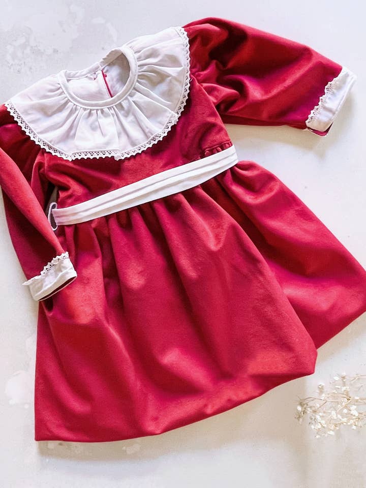 Velvet Christmas Dress with bow sash for wholesale by Dainty Bear