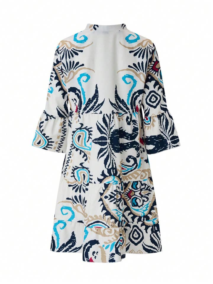 MULTICOLOR HOLIDAY STYLE LOOSE CASUAL FLORAL DRESS for wholesale on Faire
