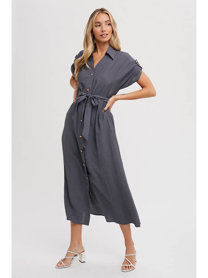 Bluivy – Vestido - Mulher por atacado – VESTIDO DE CAMISA COM CINTO DE MANGA ROLL-TAB7