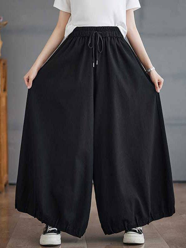 ShieldChic - Wholesale Pants - Women's - High Waisted Loose Drawstring Elasticity Pleated Pockets Culotte Knickerbockers9