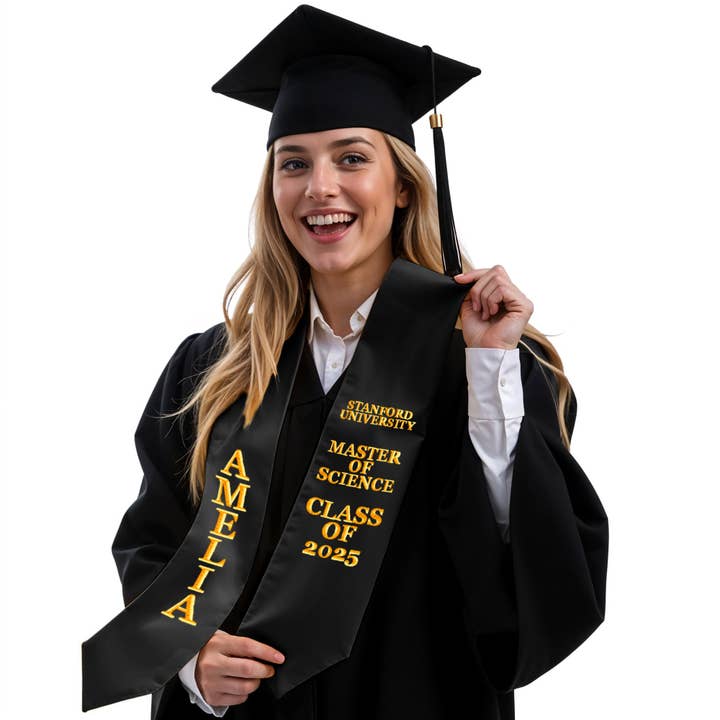 Personalized Graduation Stole with Custom Name – 70” Black for wholesale by Gradzo