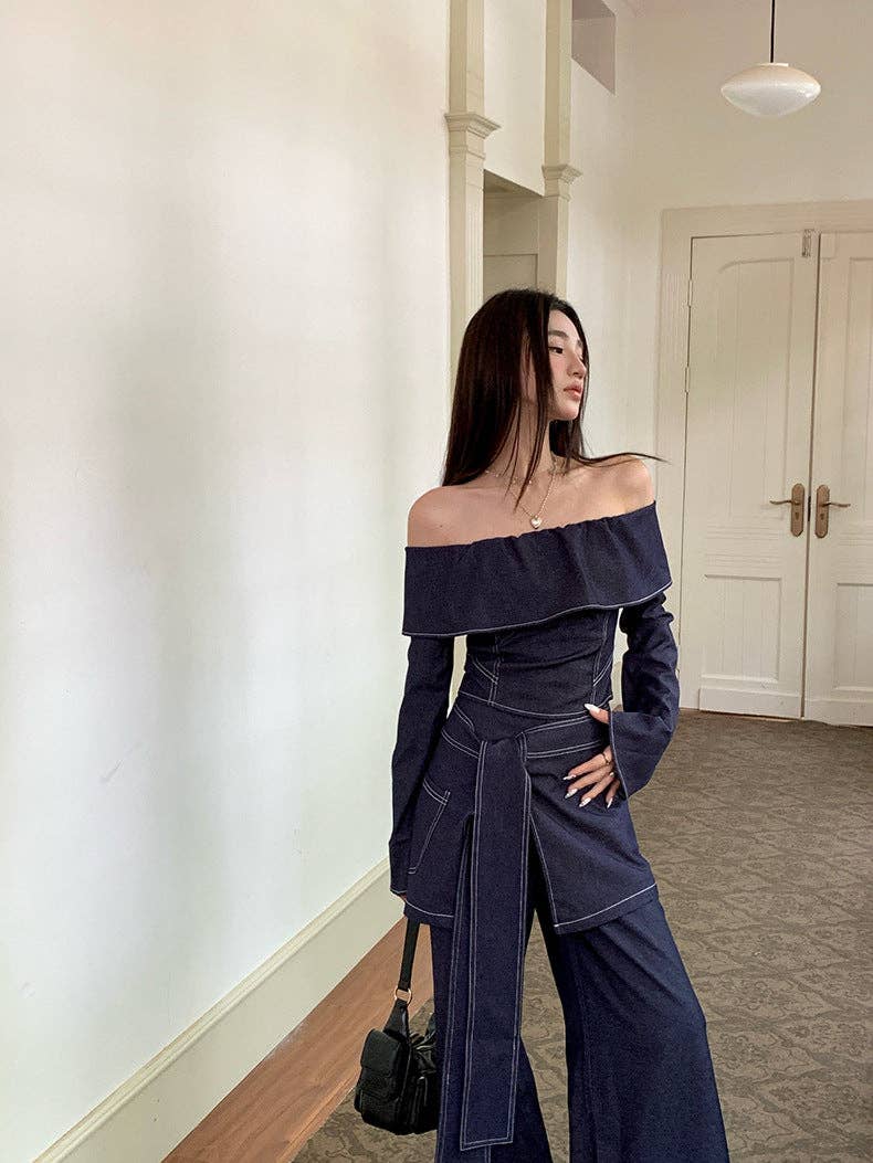 Marayn – wholesale Top & pants set (NOT Loungewear) – Women's – Retro Cowgirl Chic OffShoulder Top  WideLeg Set4